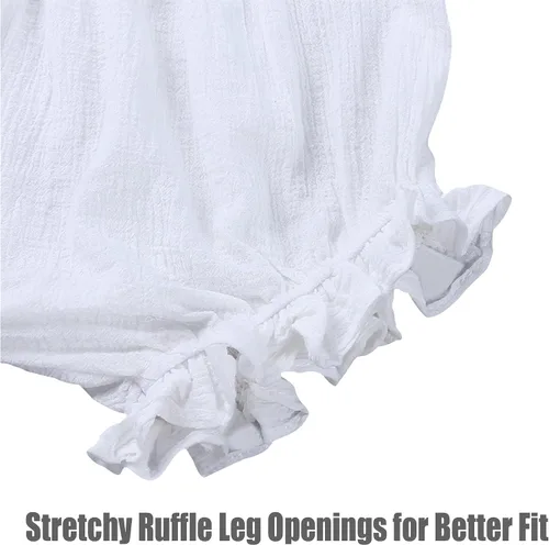 Vista 3 de UTTPLL Bloomers para bebés niñas y niños pequeños con volantes para pañales recién nacidos, algodón y lino, lindos pantalones cortos sueltos harén
