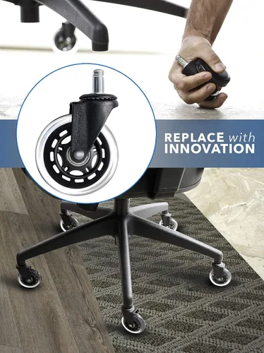 Vista 3 de OfficeFactor - Ruedas para silla de oficina, juego de 5 ruedas resistentes para sillas de madera, ruedas de repuesto para silla de oficina