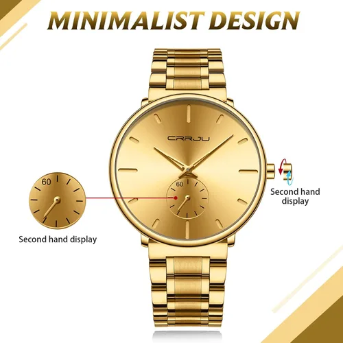 Vista 3 de Mens Watches Ultra-Thin Minimalist Waterproof-Fashion Wrist Watch for Men Unisex Dress with Stainless Steel Band-Black Hands