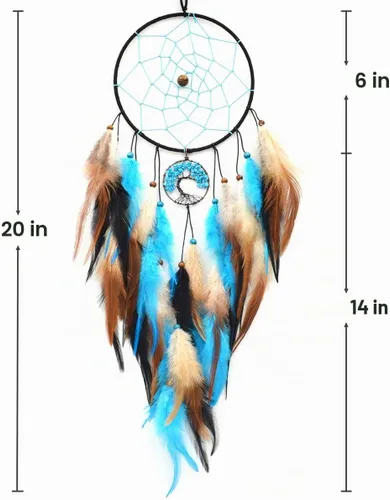 Vista 6 de Urdeoms Atrapasueños de árbol de la vida azul para dormitorio de adultos, bohemio, gran atrapasueños para niños y niñas, con adorno colgante de No.33