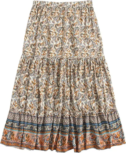 Vista 2 de Milumia Women Boho Vintage Floral Print Long Skirt Summer Tiered Maxi Skirt