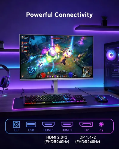 Vista 7 de KTC 24 pulgadas 240Hz Gaming Monitor, 1080P Monitor de computadora Fast IPS Blanco