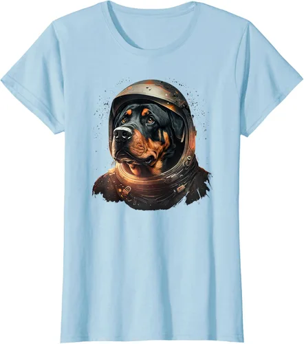 Vista 19 de Divertida camiseta Rottweiler con diseño de astronauta rottweiler en galaxia espacial, Negro