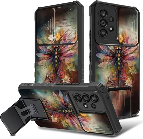 Vista 10 de Funda para Samsung Galaxy A53 5G con funda para cámara y soporte de soporte, resistente, a prueba de golpes, TPU funda protectora para Samsung Flor