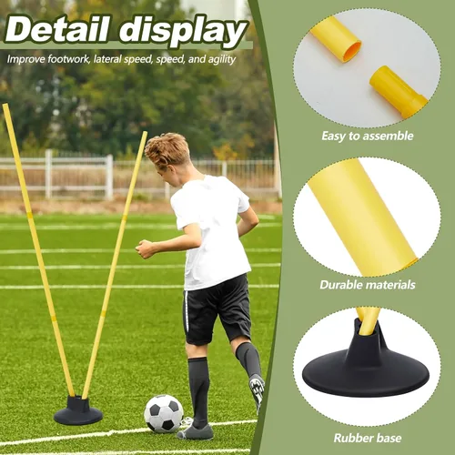 Vista 4 de Wenqik Juego de 12 bastones de agilidad de fútbol con 6 bastones de entrenamiento, bases de fútbol, poste de velocidad desmontable, altamente