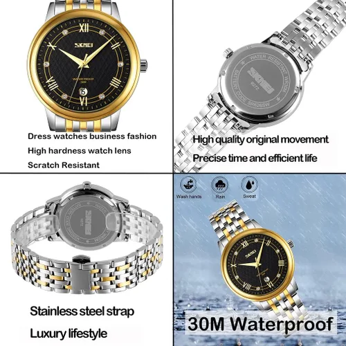Vista 4 de SKMEI Watches for Couples Men and Women His and Hers Pair Watch Set Husband Wife Valentines Matching Wedding Gifts Classic Stainless Luxry Business