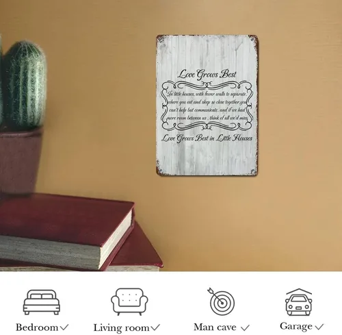 Vista 7 de LUIJORGY Letrero de metal rústico con letras familiares, decoración de pared, diseño de amor crece mejor en casas pequeñas, placa retro positiva