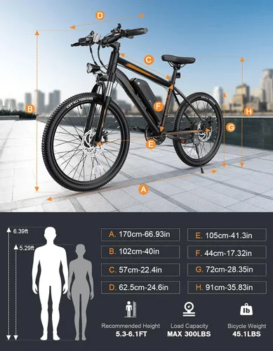 Vista 7 de TotGuard Electric Bike for Adults, 26" Ebike with Peak 500W Brushless Motor, Electric Mountain Bike with 374Wh Removable Battery, 50 Miles Electric