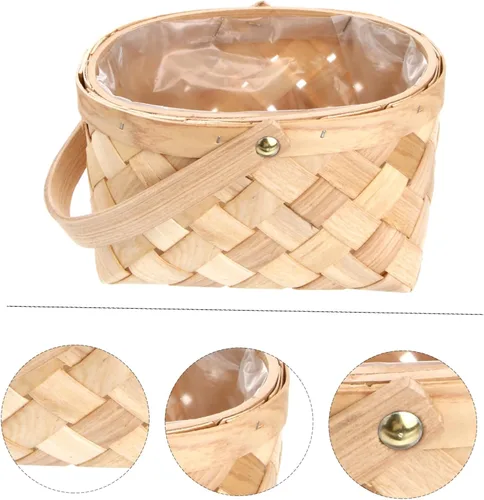 Vista 8 de Cabilock Cesta de Pascua Cesta de mano simple Cesta de picnic Astillas de madera tejida Cesta de almacenamiento de virutas de madera Cesta
