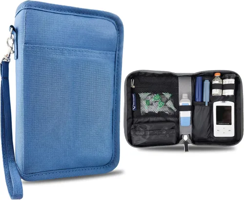 Vista 7 de Estuche de suministros para diabetes - Estuche de almacenamiento portátil y organizador medidor de glucosa, insulina y accesorios - Compacto, Gris