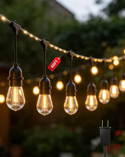 Vista 7 de Tira de luces para exteriores con tubo iluminado de 24 pies, cadena de luces de grado comercial con 13 bombillas Edison S14 (12+1 de repuesto)