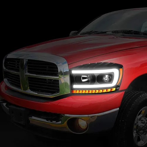 Vista 22 de DNA MOTORING HL-HPL-RM06-G-CH-AM LED U-Bar DRL Faros de señal de giro perseguidores compatibles con Dodge Ram 1500 06-08/Dodge Ram 2500 3500 06-09