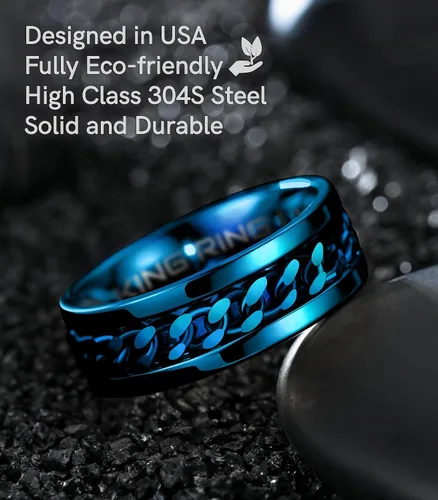 Vista 3 de King Ring Anillo giratorio de 0.315 pulgadas, anillo plano pulido fino para hombres y mujeres con cadena cubana, diseñado en Estados Unidos