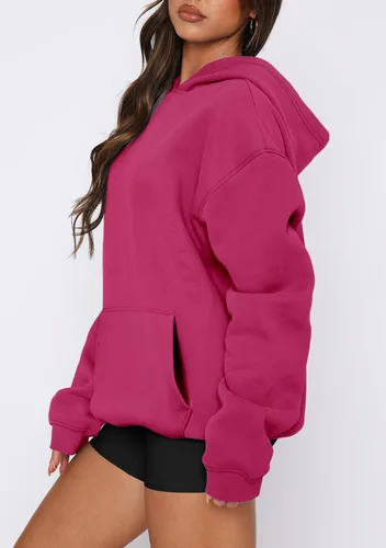 Vista 32 de onlypuff Sudadera casual con capucha para mujer, de manga larga, con bolsillo de canguro, hombro caído