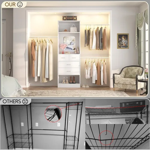 Vista 6 de Unikito Organizador de armario de 48 pulgadas de ancho a 96 pulgadas de ancho, kit de inicio de sistemas de walk-in closet de 8 pies con torre de 25