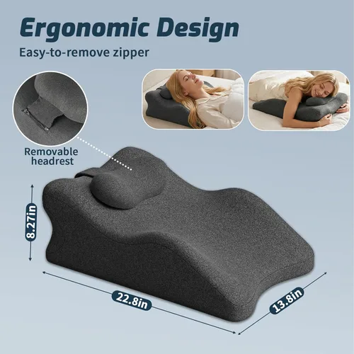 Vista 6 de Almohada de cuña ergonómica prona, almohada de cama de espuma de memoria multifuncional, almohada de lectura, ideal para descansos en la cama