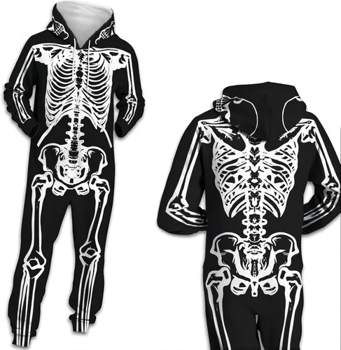 Vista 3 de Mono de pijama unisex de una pieza con capucha y cremallera para adultos sin pies