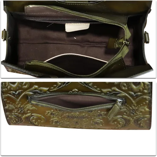 Vista 7 de Monederos y bolsos de cuero genuino para mujer, estilo vintage, de cuero en relieve, bolso cruzado de hombro, bolso con asa superior