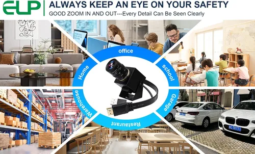 Vista 10 de ELP 4K USB HDMI Cámara Manual Zoom Webcam - Enfoque Variable H.264 Mini Cámara de Seguridad USB para Computadora Telescópica - 8mp IMX415 CCTV Lente