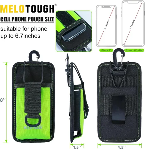 Vista 6 de MELOTOUGH Funda grande para teléfono celular con clip para cinturón para iPhone 16/15/14/13/12 Pro Max, Galaxy S25/S24/S23/S22 Plus y FE, lima Funda