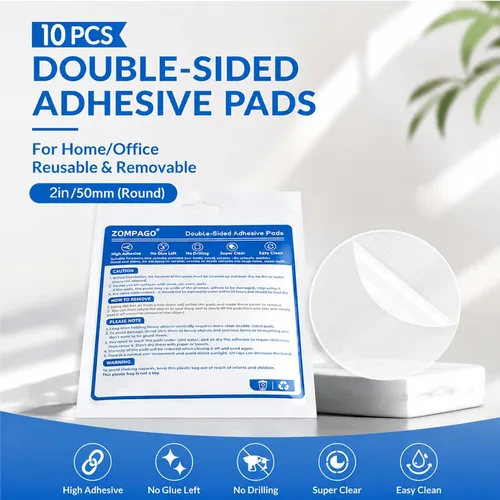 Vista 2 de ZOMPAGO 10 PIEZAS Cinta Adhesiva de Montaje Circular de Doble Cara Resistente - Impermeable, Fuerte Adherencia, Transparente, Alta Resistencia