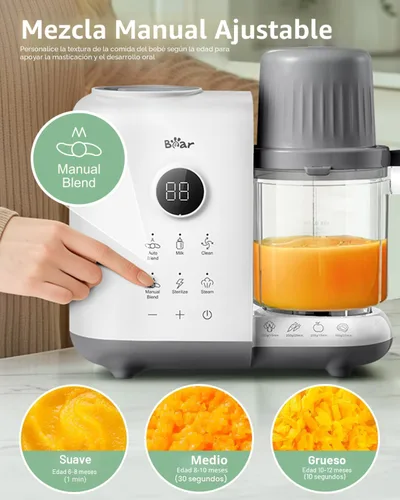 Vista 4 de Bear Vaporizador y licuadora de alimentos para bebés con cestas de vapor de Blanco