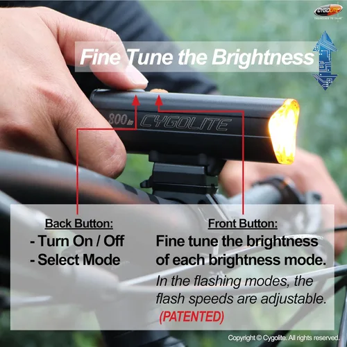 Vista 4 de Cygolite Velocity 1600, 1200, 1000, 800 Lumen USB-C Bike Lights – Anodized Aluminum Alloy – 9 Light Modes – Fine Tunable Brightness - Compact, IP67