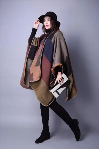 Vista 3 de Lacavocor - Chal abrigado para mujer, abrigo de invierno, poncho abierto adelante, suéter estilo cárdigan