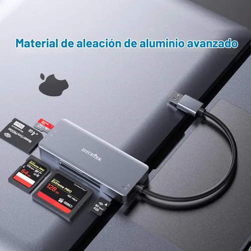 Vista 4 de Lector de tarjetas CF, USB 3.0 a adaptador de lector de tarjetas de memoria flash compacto 5Gbps lectura simultáneamente 5 tarjetas simultáneamente