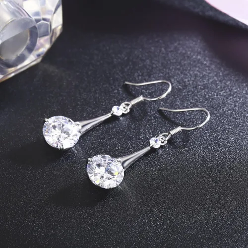 Vista 3 de SBLING Aretes de gota chapados en platino o chapado en oro de 18 quilates, con circonita cúbica, regalos para mujeres y niñas, Cristal, Circonia