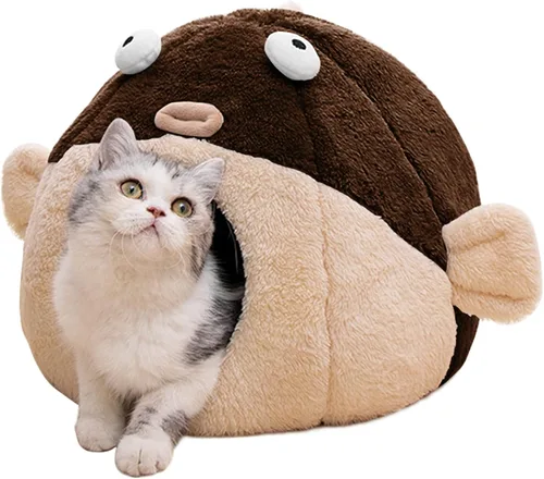 Vista 8 de Camas para gatos de interior – Cueva de cama para gatos con almohada acolchada extraíble lavable, tienda de campaña para gatos súper suave 2 en 1