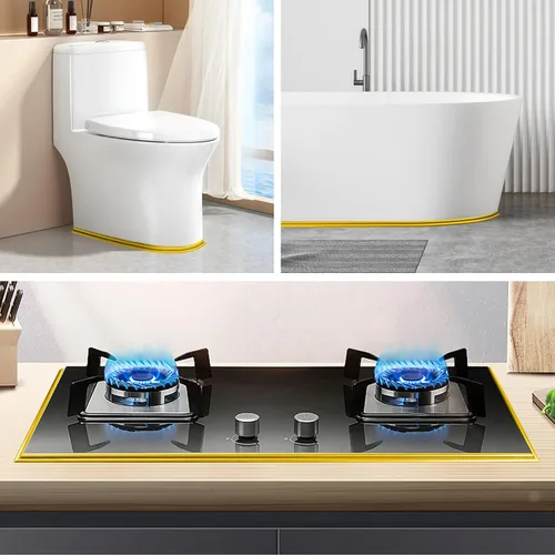 Vista 4 de SNAIL GARDEN Sellador de cinta para calafatear, tira de sellado autoadhesiva, sello hermético para baño, cocina, fregadero y bañera (dorado)