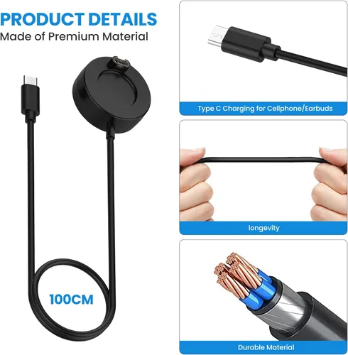 Vista 6 de Soporte de carga tipo C compatible con Garmin Vivoactive 5/6, Epix/Epix Pro/Epix Gen 2 Pro, Venu 4/3/3S, Forerunner 55/165/265/965, Fenix 8/7/6/E