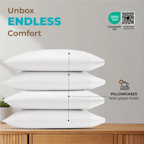 Vista 3 de THREAD SPREAD Fundas de almohada 100 % de algodón egipcio, fundas de almohada de 800 hilos, tamaño Queen / estándar, paquete de 2 unidades, suaves