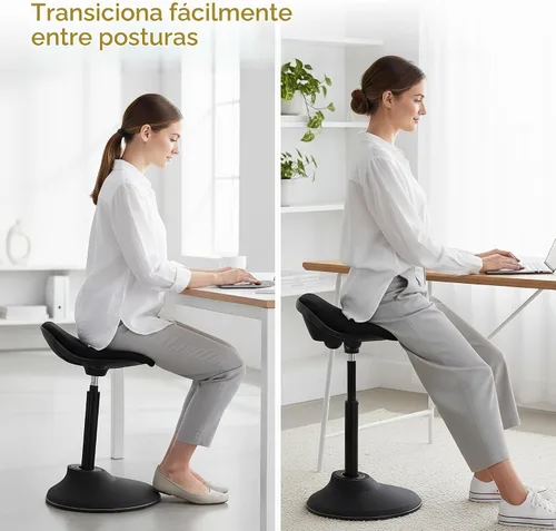 Vista 4 de Mount-It! Taburete ergonómico de pie, silla inclinada de altura ajustable para escritorio de pie, asiento activo inclinado de 360°, cojín de espuma