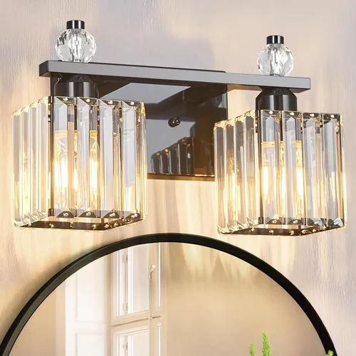 Vista 48 de Luces de Tocador de Baño de 3 Luces, Placado Negro, Modernas Luces de Tocador de Cristal para Baño, Luces de Tocador de Cristal para Usar Sobre