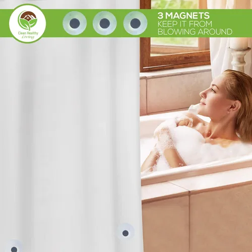 Vista 4 de Clean Healthy Living Forro de cortina de ducha de PEVA resistente con imanes y ventosas, 70 x 72 pulgadas de largo
