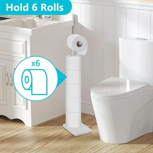 Vista 2 de Soporte de papel higiénico de pie, 6 rollos moderno de acero inoxidable de pie para baño, soporte para rollo de papel higiénico con almacenamiento