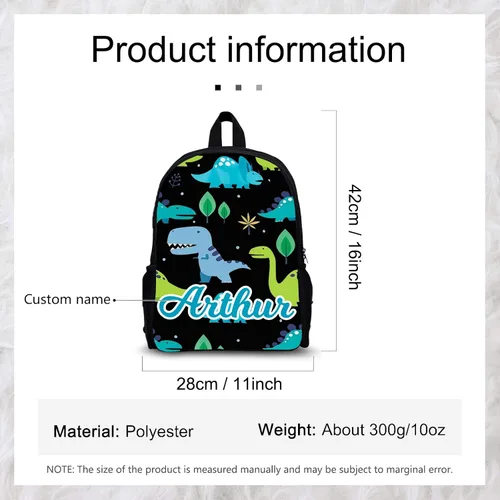 Vista 2 de Mochila personalizada para niños pequeños con nombre con foto personalizada para niños, mochila escolar de dinosaurio para niñas y niños