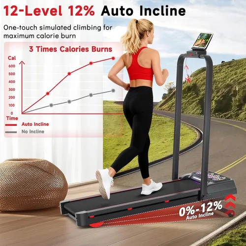 Vista 2 de Walking Pad Treadmill with Incline and Handle Bar, 7.5MPH Under Desk Foldable Treadmill for Home Office with Remote Control Negro azabache