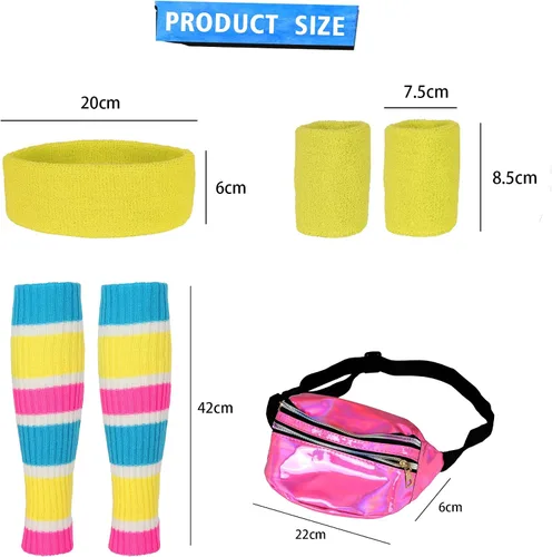 Vista 4 de CICOCI Accesorios de los años 80 para mujer, ropa de entrenamiento de los años 80, disfraz de los años 80, conjunto retro para fiestas calentadores