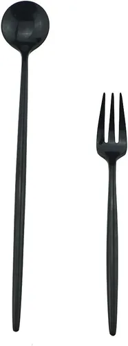 Vista 6 de Tenedor para tartas de 4 piezas, acero inoxidable 18/10, espejo de lujo, pulido, negro, colorido, tenedor, postre, cubiertos, cubiertos