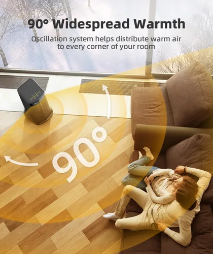 Vista 6 de BREEZOME Calentador de espacio para uso en interiores, calentador eléctrico de calentamiento rápido de 1500 W con termostato y temporizador de 24