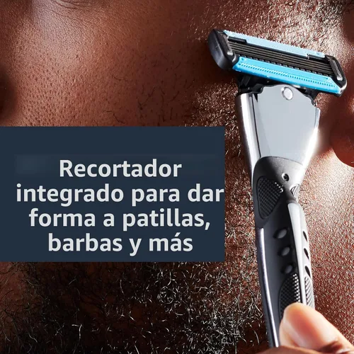 Vista 5 de Amazon Basics Recambios de maquinilla de afeitar de 5 cuchillas para hombres con doble lubricación, recortador de barba de precisión, afeitado