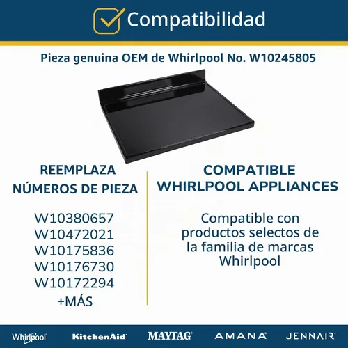 Vista 4 de Whirlpool W10245805 Tapa principal de cristal