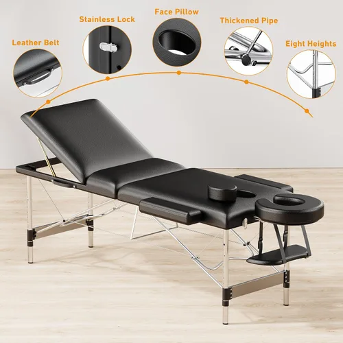 Vista 4 de Mesa de Masaje Portátil de 84" de Largo 24" de Ancho Profesional, Sofá de Masaje Reclinable de 3 Secciones, Cama de Aluminio Ajustable