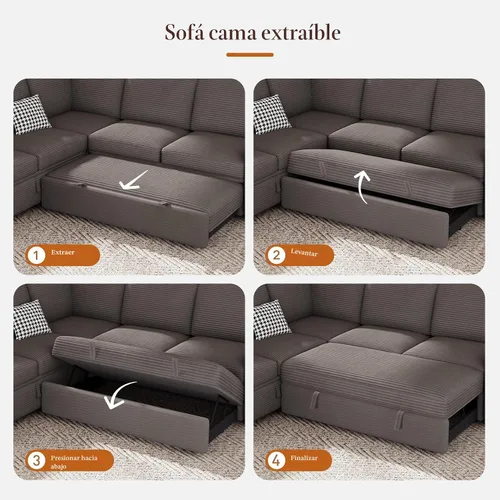 Vista 7 de Vesgantti Sofá Seccional Reclinable de 88.4" con Cama Extraíble, Sofá Seccional Modular en Forma de L de 5 Plazas con Almacenamiento, Cómodo Sofá