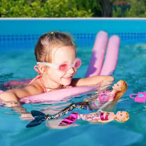 Vista 2 de Juego de muñecas mágicas de sirena para niñas de 4 a 7 años, muñecas de princesa gemelas con delfín morado que cambia de color, trajes de verano