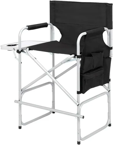 Vista 3 de Vasitelan Silla plegable alta para directores con bolsa de almacenamiento para mesa auxiliar, altura de barra portátil para maquilladores, marco