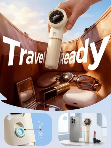 Vista 5 de Handheld Portable Fan, 6-Speed Rechargeable Powerful Mini Fan Crema